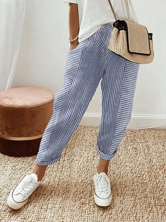 Talia | Classic Striped Cotton Trousers