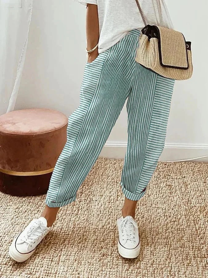 Talia | Classic Striped Cotton Trousers