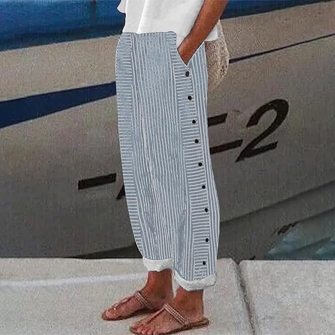 Taikoo | Vienna Striped Button-Accent Pants