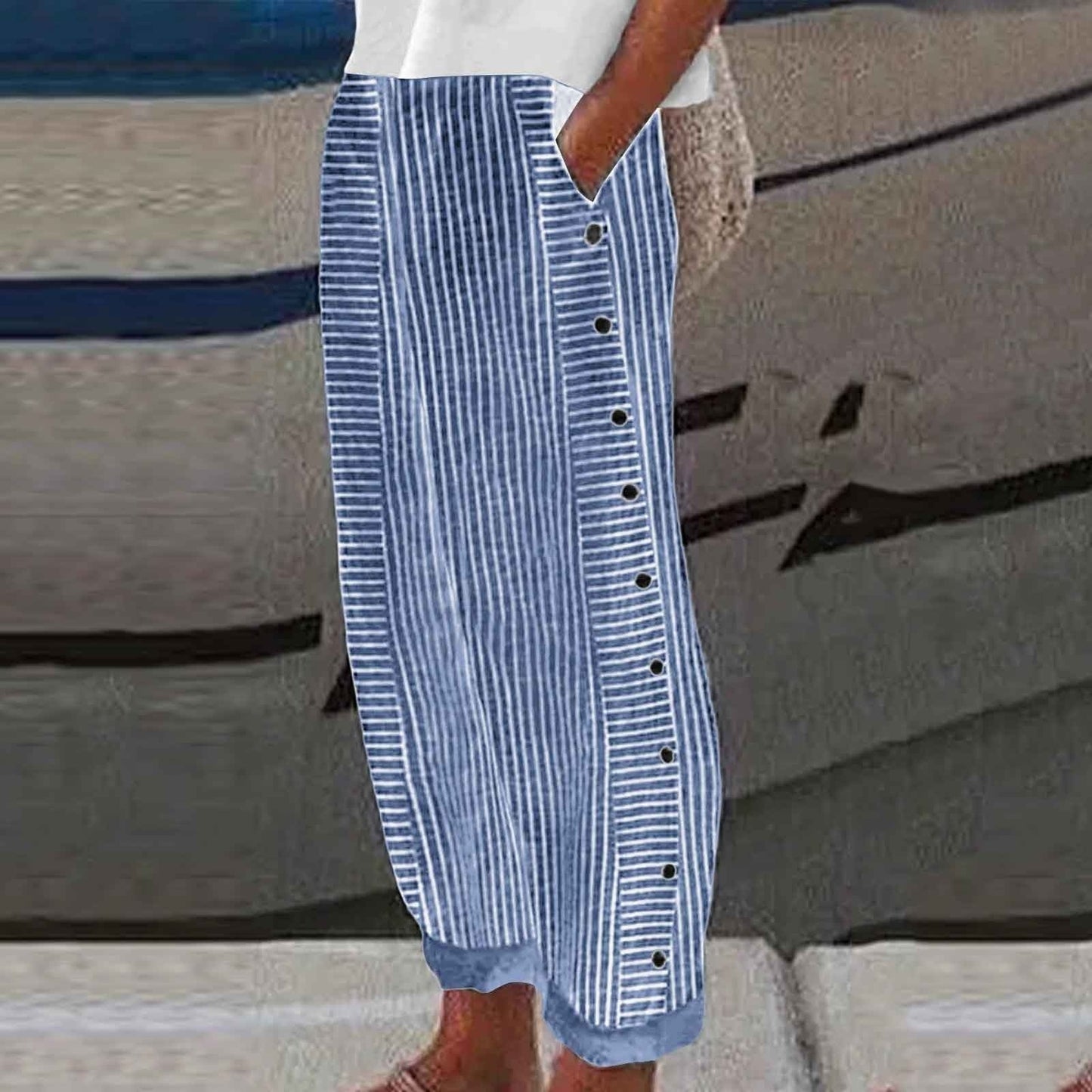 Taikoo | Vienna Striped Button-Accent Pants