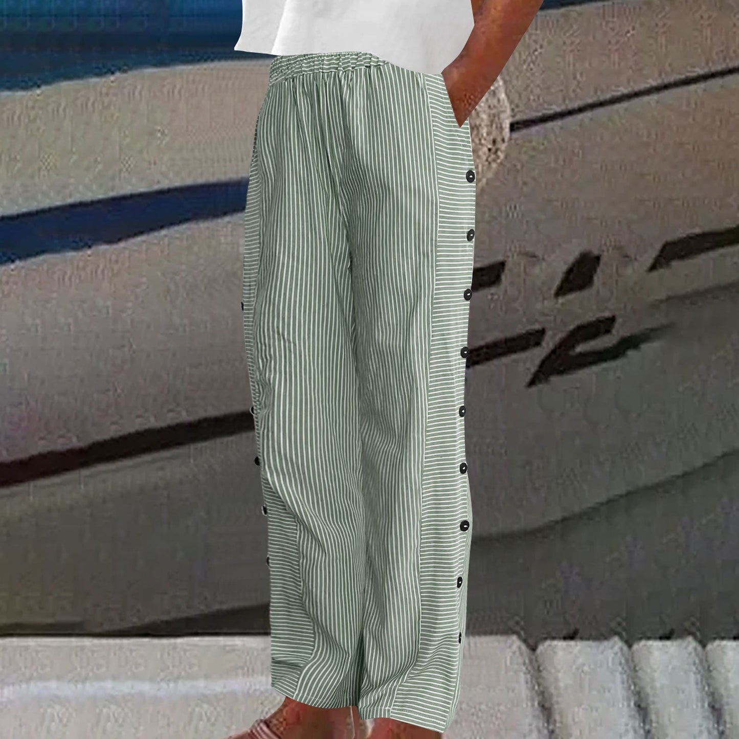 Taikoo | Vienna Striped Button-Accent Pants