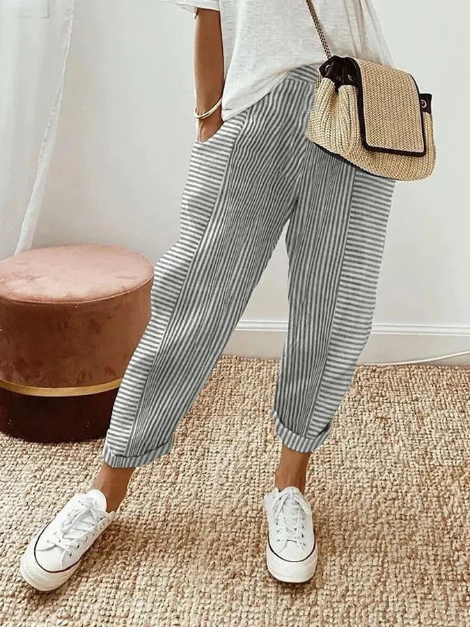 Talia | Classic Striped Cotton Trousers